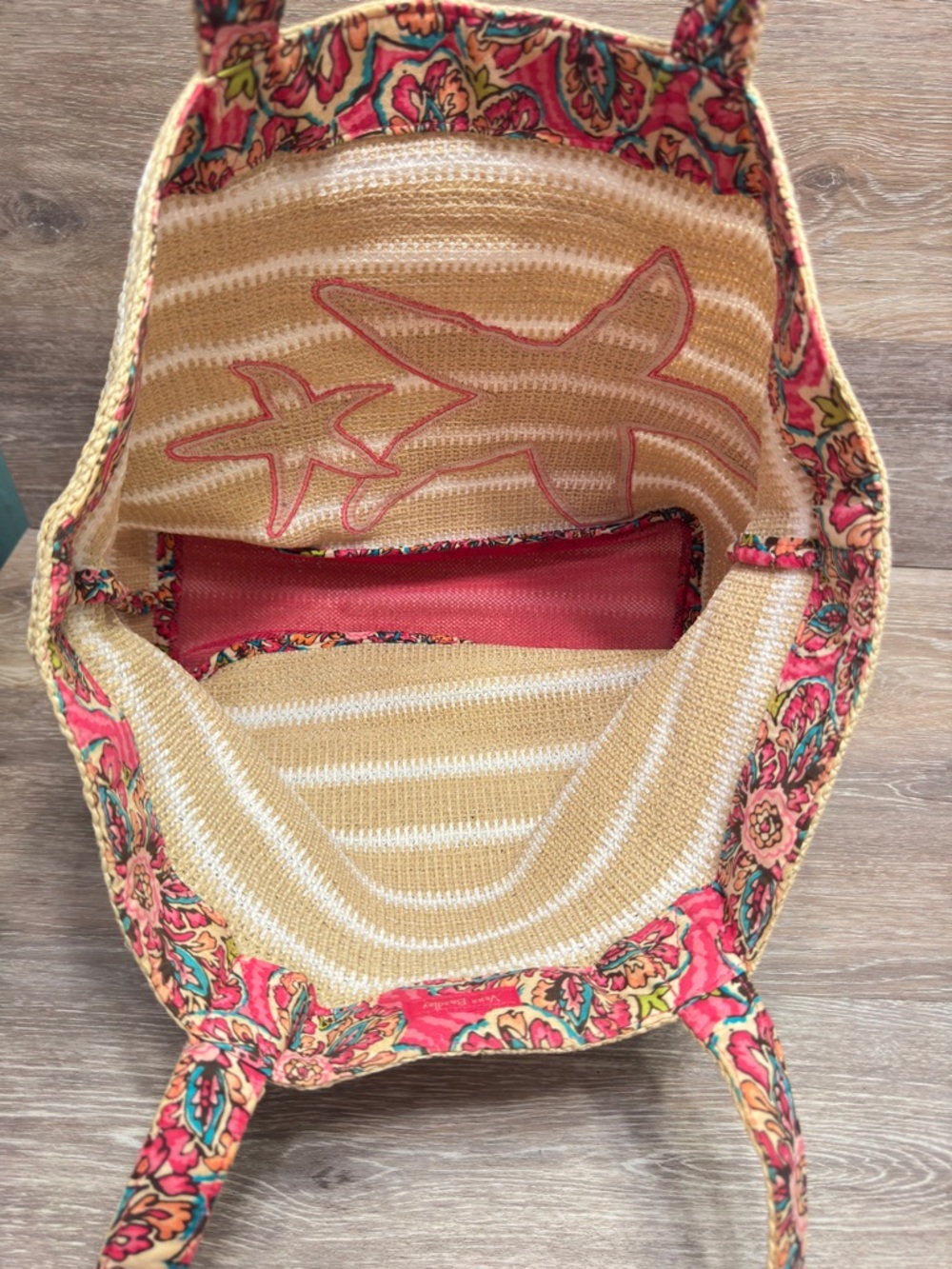 Vera Bradley Seashore beach bag sunburst floral starfish straw tote - Picture 6 of 13
